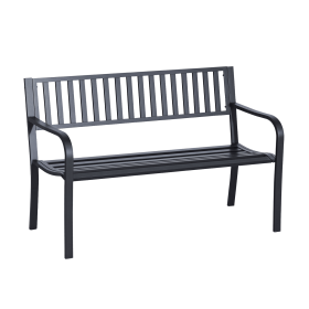 Outsunny 50ft Outdoor Bench Seat, Patio Bench with Slatted Seat, Metal Porch Bench, with 2 Person Design, for Poolside, Lawn, Black
