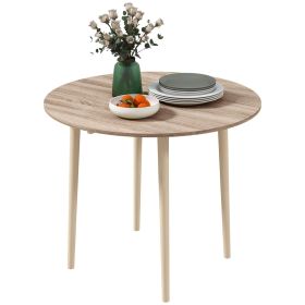 HOMCOM 35" Round Folding Dining Table, Drop Leaf for Small Spaces, Solid Wood Legs, Small Kitchen Table, Oak