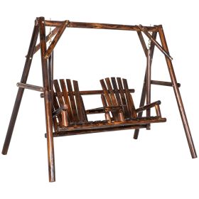 Outsunny Adirondack Swing Chair Outdoor 2-Seat Freestanding Solid Wood with Center Table Carbonized