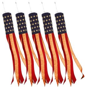 5 Pack American USA Tea-Stained Windsock 60 Inch Embroidered 420D Polyester Patriotic Decor Embroidered Design Indoor Outdoor Brass Grommets