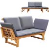 Patio Convertible Couch Sofa Bed with Adjustable Armrest,Daybed , Folding Chaise Lounge Bench for Porch Courtyard Poolside, Gray