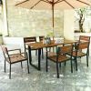 7 Pieces Patented Wood Patio Dining Set with Umbrella Hole, 6 Heavy Duty Acacia Armrest Chairs and Rectangle Table Set