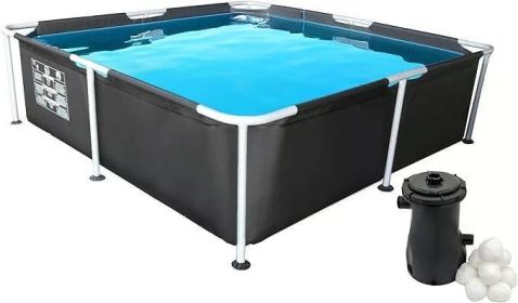 Outdoor Hot Tubs, 7' x 24" Square Metal Frame Above Ground Pool with 530 Gallon Filtration Pump, Outdoor Hot Tubs