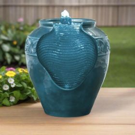 Floor Glazed Pot Water Fountain with Built-in LED Light and Pump for Outdoor Indoor Patio Garden Backyard Decking Home Décor