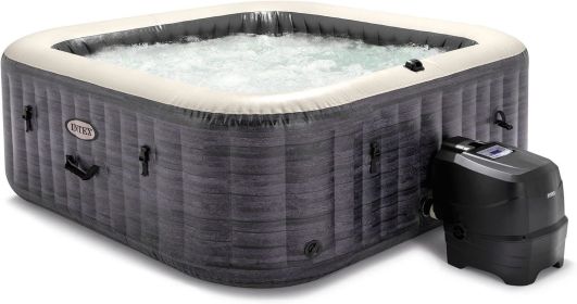PureSpa Plus 6 Person Inflatable 94" Square Outdoor Hot Tub Spa with 170 Bubble AirJets Insulated Cover & LED Color Changing