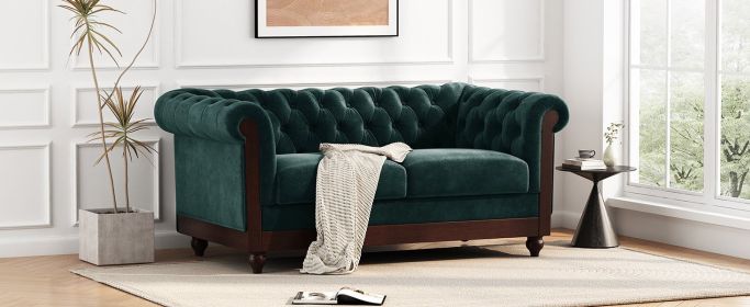 VIVALUX 59.44" Chesterfield Velvet Loveseat Sofa,2-Person Rolled Arm Dutch Plush Upholstered Sofa Couch with Tufted Button for Living Room, Bedro