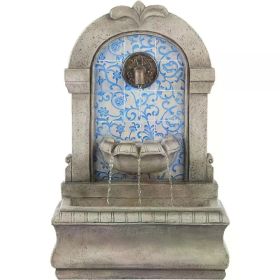 Floor Water Fountain Stone Classic Blue Tile Mosaic 30" for Garden Patio Backyard Deck Home Lawn Porch House Exterior Balcony
