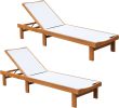 2 Pcs Patio Chaise Lounger with 5-Postion Adjustable Back Outdoor Chaise Lounge Chair Recliner White Solid Wood Lounge Chair