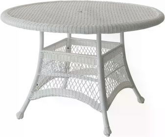 Wicker Round Dining Table, 44", White Easy To Assemble Outdoor Tables Outdoor Furniture Foldable Table Outdoor Patio Furniture
