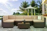 Garden Furniture 7 Piece Set, PE Rattan Wicker Outdoors Sectional Table Chair Sets with Cushions and Back, Garden Furniture Set
