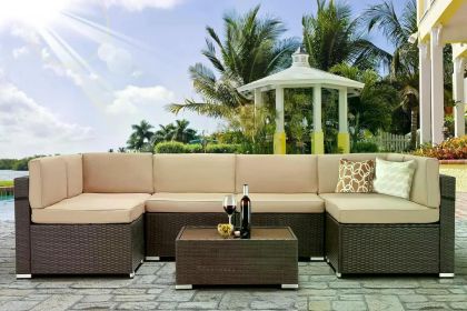 Garden Furniture 7 Piece Set, PE Rattan Wicker Outdoors Sectional Table Chair Sets with Cushions and Back, Garden Furniture Set