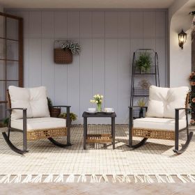 LAUSAINT HOME 3 Pieces Rocking Bistro Set, Outdoor Patio Furniture Set with Thick Cushions and 2-Tier Coffee Table, Oversize