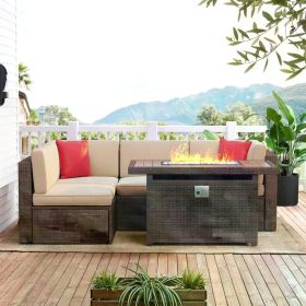 Garden Furniture 8 Pieces Set with 40" Fire Pit Outdoor Sofa Sets, Wicker Furniture Set with Coffee Table, Garden Furniture Sets