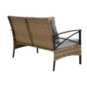 Patio 4 piece sectional low dining conversation sofa set- KD rattan wicker outdoor garden furniture corner sofa set with cushion.