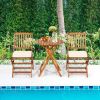 3Pcs Patio Bistro Set,Wood Folding Table Sets,2 Cushioned Chairs for Garden Yard,Outdoor Furniture Round Table (Natural & Beige)