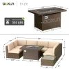 Garden Furniture 8 Pieces Set with 40" Fire Pit Outdoor Sofa Sets, Wicker Furniture Set with Coffee Table, Garden Furniture Sets