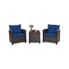 Patio Furniture Outdoor Set PE Rattan Wicker 3 Pcs Outdoor Sofa Set W/Washable Cushion and Tempered Glass Tabletop Camp Table