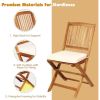 3Pcs Patio Bistro Set,Wood Folding Table Sets,2 Cushioned Chairs for Garden Yard,Outdoor Furniture Round Table (Natural & Beige)