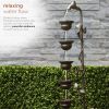 MAZ254 Outdoor Floor Tiered Vintage Water Fountain w/ 6 Hanging Cups, Soothing Tier Waterfall, 38", Bronze