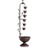 MAZ254 Outdoor Floor Tiered Vintage Water Fountain w/ 6 Hanging Cups, Soothing Tier Waterfall, 38", Bronze