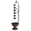 MAZ254 Outdoor Floor Tiered Vintage Water Fountain w/ 6 Hanging Cups, Soothing Tier Waterfall, 38", Bronze