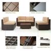 Garden Furniture 7 Piece Set, PE Rattan Wicker Outdoors Sectional Table Chair Sets with Cushions and Back, Garden Furniture Set