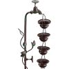 MAZ254 Outdoor Floor Tiered Vintage Water Fountain w/ 6 Hanging Cups, Soothing Tier Waterfall, 38", Bronze