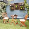 3Pcs Patio Bistro Set,Wood Folding Table Sets,2 Cushioned Chairs for Garden Yard,Outdoor Furniture Round Table (Natural & Beige)