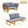 Patio Convertible Couch Sofa Bed with Adjustable Armrest,Daybed , Folding Chaise Lounge Bench for Porch Courtyard Poolside, Gray
