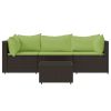 4 Piece Patio Lounge Set with Cushions Brown Poly Rattan
