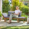 Patio Convertible Couch Sofa Bed with Adjustable Armrest,Daybed , Folding Chaise Lounge Bench for Porch Courtyard Poolside, Gray