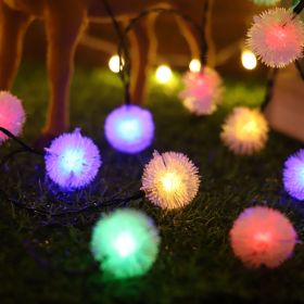 10/20/40 Christmas LEDs Snow Pompon Fairy Dandelion String Lights For Party (Color: colorful)