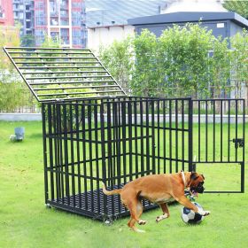 Rolling Heavy XXL Large Pet Cage Thick Metal Dog Crate Kennel Playpen with Tray (Color: Black)