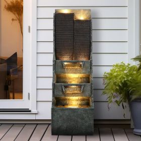 Fountain with LED Lights, Floor-Standing Waterfall, Natural Polyresin Looking Stone Fountain (Color: Columnar   Cascading)