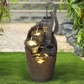 Fountain with LED Lights, Floor-Standing Waterfall, Natural Polyresin Looking Stone Fountain (Color: Dilapidated Wells)