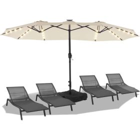Patio Umbrellas for Double Sided with Base, Crank Handle and Superior Resistance, 15ft Outdoor Umbrella (Color: Beige)