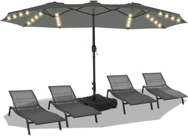 Patio Umbrellas for Double Sided with Base, Crank Handle and Superior Resistance, 15ft Outdoor Umbrella (Color: Grey)