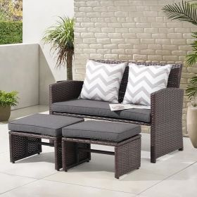 OC Orange-Casual Outdoor Loveseat 3 Piece Patio Furniture Set Outdoor Conversation Set All-Weather Wicker Love Seat (Color: Dark Grey)