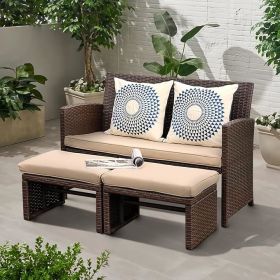 OC Orange-Casual Outdoor Loveseat 3 Piece Patio Furniture Set Outdoor Conversation Set All-Weather Wicker Love Seat (Color: Beige)