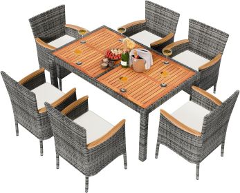 Patio Furniture Set for 5 Piece, with Wood Table Top, Outdoor Table and Chairs with Soft Cushions, Outside Furniture Set (Color: Grey)