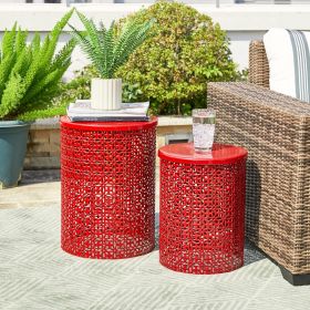 Outdoor Side Table Set of 2, Decorative Garden Stool for Indoor Outdoor Heavy Duty Metal Frame Accent Table Modern (Color: Glossy Red)