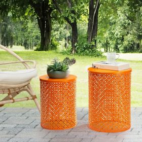 Outdoor Side Table Set of 2, Decorative Garden Stool for Indoor Outdoor Heavy Duty Metal Frame Accent Table Modern (Color: Glossy Orange)