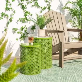 Outdoor Side Table Set of 2, Decorative Garden Stool for Indoor Outdoor Heavy Duty Metal Frame Accent Table Modern (Color: Glossy Green)