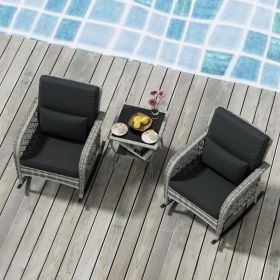 Rocking Chairs 3-Piece, All Weather Resistant, Rocking Wicker Bistro Set, Outdoor Furniture Conversation Set with Porch Chairs (Color: Slate Grey)