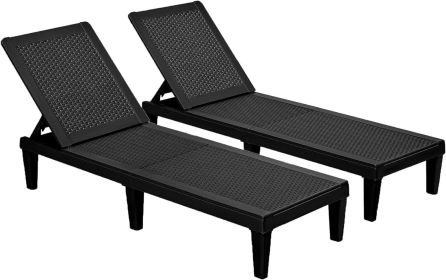Devoko Outdoor Chaise Lounge Chair Set of 2 for Outside Pool Patio, Adjustable Waterproof Easy Assembly Chaise Lounge Outdoor (Color: Black)