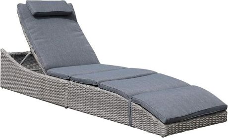 Folding Outdoor Adjustable Chaise Lounge Chair with Removable Cushion, Fully Assembled, Patio PE Rattan Reclining Lounger (Color: Dark Gray)
