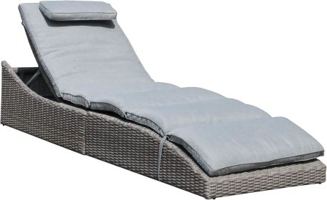 Folding Outdoor Adjustable Chaise Lounge Chair with Removable Cushion, Fully Assembled, Patio PE Rattan Reclining Lounger (Color: Grey)