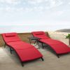 3 Pieces Patio Chaise Lounge with Cushions Unadjustable Modern Outdoor Furniture Set PE Wicker Rattan Backrest Lounger