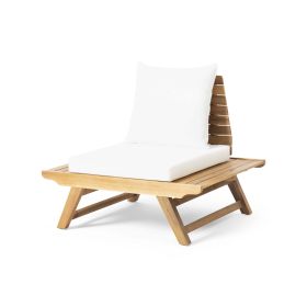 Wood Outdoor Club Chairs with Cushions, Teak, White Beach Chairs (Color: Teak whiTe)