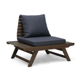 Wood Outdoor Club Chairs with Cushions, Teak, White Beach Chairs (Color: Gray darkGray)